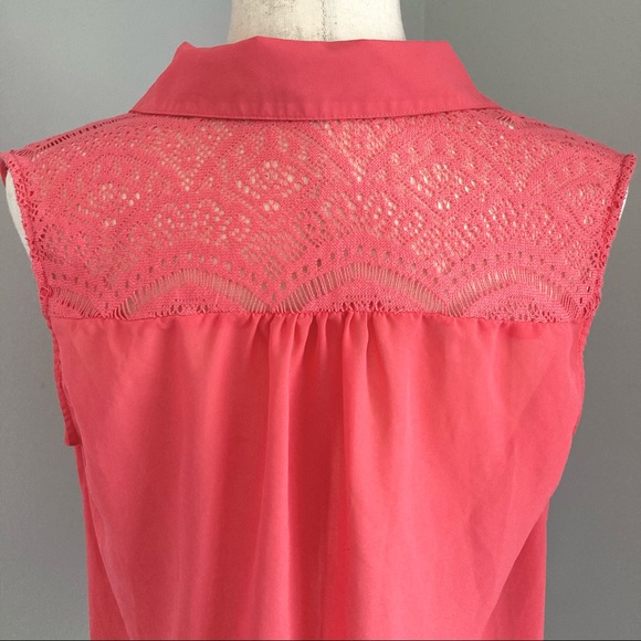 My Michele Sheer Tie Front Lace Shoulder Button Up - Picture 3 of 4